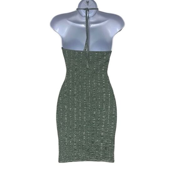 ASTR The Label Vania Mini Dress Olive Green Melange Halter Tie Neck Bodycon Sz 6 - Picture 2 of 9